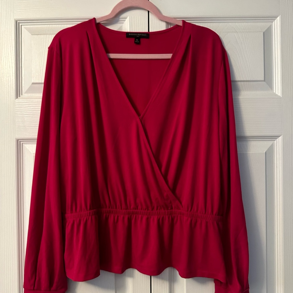 Banana Republic faux wrap blouse. Hot Pink, size XL